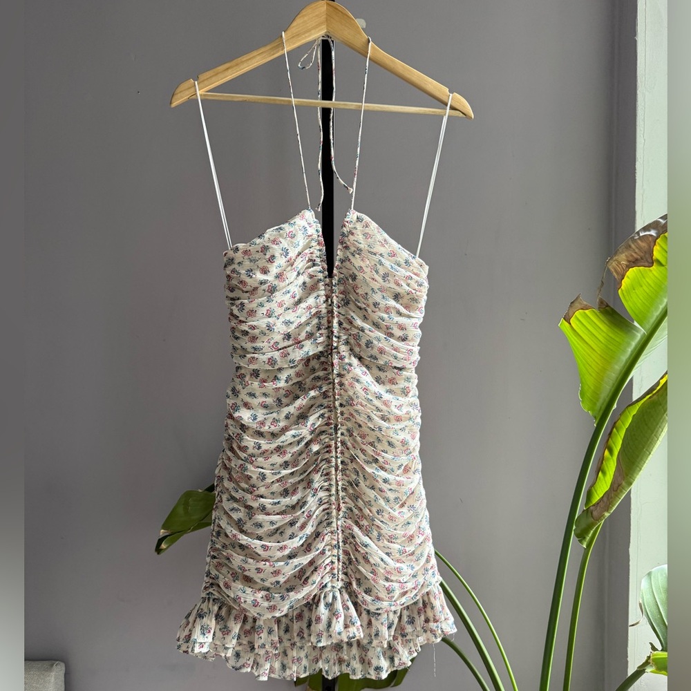 ZARA Metallic Floral Ruched Halter Mini Dress women’s XS NWT - Picture 8 of 15